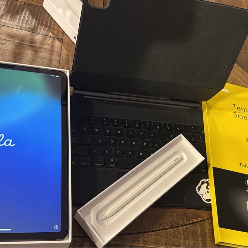 Apple iPad Pro with Black Keyboard and White Pencil